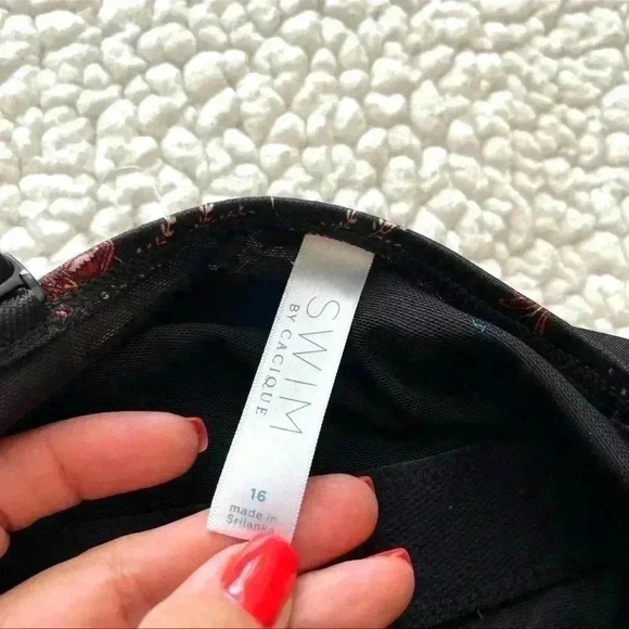 Swim By Cacique Black/Floral Tummy Control Deep V Tankini Swimming Suit Size 16 - Picture 9 of 12